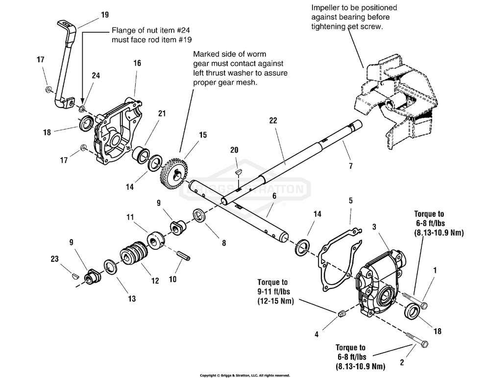 Gear Case Assembly (1732303) Diagram and Parts List for 1696159-00 (BP2132)(2012) Briggs and Stratton Snow Blower